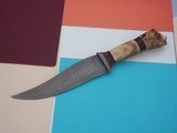 James Porter Bowie Scagel Type Knife-All Damascus Fittings-India Sambar Carved handle by Paul G. Grussenmeyer-Stunning Knife - 4 of 8