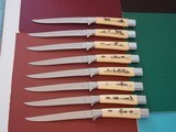  Rare Set of 8 Hand Carved Hall Howard Weyahok Scrimshawed Steak Knives in Their Original Presentation Box/w original literature - 7 of 9