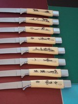  Rare Set of 8 Hand Carved Hall Howard Weyahok Scrimshawed Steak Knives in Their Original Presentation Box/w original literature - 5 of 9