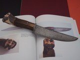James L. Batson,Jr Moran the Pirate Bowie carved by Paul G. Grussenmeyer Damascus "Ocean Wave" Pattern Blade 1993