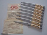Rare Set of 8 Hand Carved Hall Howard Weyahok Scrimshawed Steak Knives - 6 of 7
