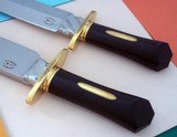 Magnificent cased Bowie and Dagger ensemble 1969 by Bill Bagwell-engraved by Wilton English-Ebony Handles-Scarce 