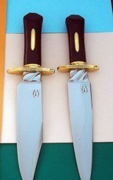 Magnificent cased Bowie and Dagger ensemble 1969 by Bill Bagwell-engraved by Wilton English-Ebony Handles-Scarce 