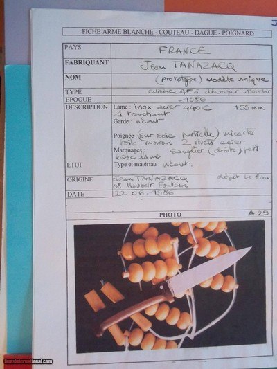 Jean Tanazacq The Dean of French Knifemakers Extremely Rare Butcher/Kitchen knife Prototype June 22, 1986 - Image 3 of 4