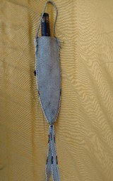 AMERICAN INDIAN FIGHTING KNIFE AND BEADED SHEATH - 5 of 16
