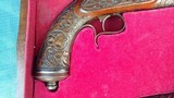DUELING PISTOLS - CASED - 9 MM BELGIUM - PAIR - LARGE BORE - CARVED WOOD - 3 of 9