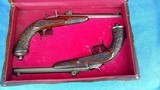 DUELING PISTOLS - CASED - 9 MM BELGIUM - PAIR - LARGE BORE - CARVED WOOD - 9 of 9