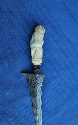 BONE CARVED HANDLE KNIFE WITH SCABBARD - MINATURE-CUSTOM MADE KNIFE WITH A DAMASCUS BLADE
FEMALE FIGURE- AWSOME PIECE ! - 3 of 10