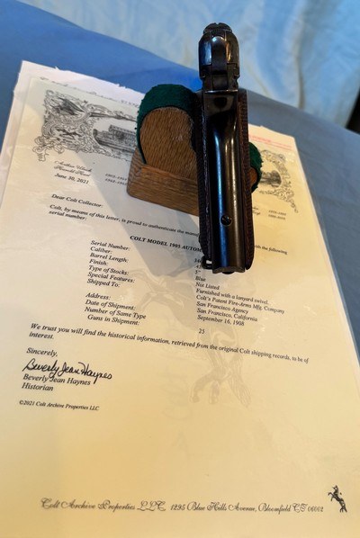 Colt Model 1905 - 45 ACP - Factory Letter States: Furnished with a Lanyard Swivel - Shipped to San Francisco Agency - Image 8 of 13