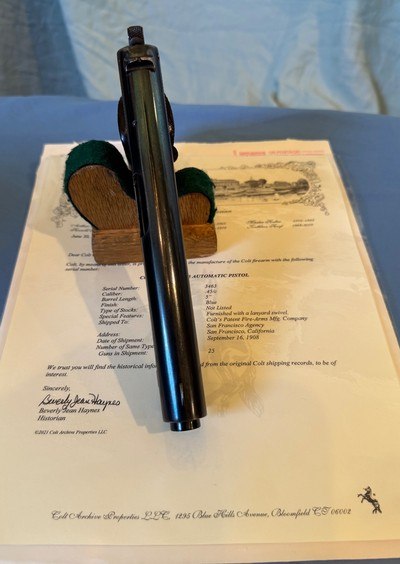 Colt Model 1905 - 45 ACP - Factory Letter States: Furnished with a Lanyard Swivel - Shipped to San Francisco Agency - Image 9 of 13