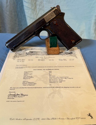 Colt Model 1905 - 45 ACP - Factory Letter States: Furnished with a Lanyard Swivel - Shipped to San Francisco Agency - Image 2 of 13