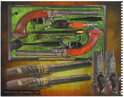 Magnificent cased ***PAIR *** of french Engraved Gold inlaid
underhammer pistols by Gossett