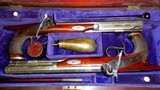 CASED PAIR OF ENGRAVED SILVER BARRELED & MOUNTED ENGLISH SAW HANDLE PREC. PISTOLS VG - 2 of 4