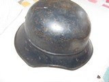 Beaded Luftschutz helmet , Original Blue flack gun battery, liner,rolled edge, partial insignia on front ,missing swastica, maker in back - 5 of 9
