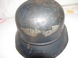 Beaded Luftschutz helmet , Original Blue flack gun battery, liner,rolled edge, partial insignia on front ,missing swastica, maker in back - 6 of 9
