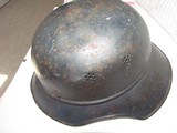 Beaded Luftschutz helmet , Original Blue flack gun battery, liner,rolled edge, partial insignia on front ,missing swastica, maker in back - 7 of 9