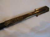 Rare WW1 ITALIAN NAVY, DOUBLE ETCHED ,SAILING SHIPS,BLUED GOLD WASHED, E & F HORSTER, RAY SKIN GRIP,ELABORATE LEATHER SCABBARD - 6 of 15
