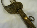 Rare WW1 ITALIAN NAVY, DOUBLE ETCHED ,SAILING SHIPS,BLUED GOLD WASHED, E & F HORSTER, RAY SKIN GRIP,ELABORATE LEATHER SCABBARD - 3 of 15