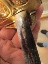 Rare WW1 ITALIAN NAVY, DOUBLE ETCHED ,SAILING SHIPS,BLUED GOLD WASHED, E & F HORSTER, RAY SKIN GRIP,ELABORATE LEATHER SCABBARD - 9 of 15