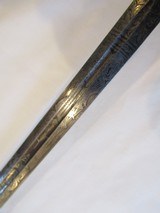 Rare WW1 ITALIAN NAVY, DOUBLE ETCHED ,SAILING SHIPS,BLUED GOLD WASHED, E & F HORSTER, RAY SKIN GRIP,ELABORATE LEATHER SCABBARD - 14 of 15