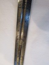 Rare WW1 ITALIAN NAVY, DOUBLE ETCHED ,SAILING SHIPS,BLUED GOLD WASHED, E & F HORSTER, RAY SKIN GRIP,ELABORATE LEATHER SCABBARD - 10 of 15