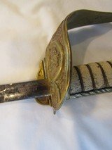 Rare WW1 ITALIAN NAVY, DOUBLE ETCHED ,SAILING SHIPS,BLUED GOLD WASHED, E & F HORSTER, RAY SKIN GRIP,ELABORATE LEATHER SCABBARD - 13 of 15