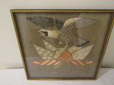Rare 24 Star Silk Japanese hand embroidered, EAGLE, Metallic thread, American flags & shield, 21 X 20''inches framed - 1 of 12