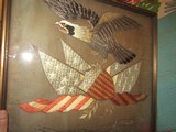 Rare 24 Star Silk Japanese hand embroidered, EAGLE, Metallic thread, American flags & shield, 21 X 20''inches framed - 6 of 12