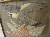 Rare 24 Star Silk Japanese hand embroidered, EAGLE, Metallic thread, American flags & shield, 21 X 20''inches framed - 4 of 12