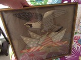 Rare 24 Star Silk Japanese hand embroidered, EAGLE, Metallic thread, American flags & shield, 21 X 20''inches framed - 5 of 12