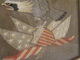 Rare 24 Star Silk Japanese hand embroidered, EAGLE, Metallic thread, American flags & shield, 21 X 20''inches framed - 3 of 12