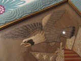 Rare 24 Star Silk Japanese hand embroidered, EAGLE, Metallic thread, American flags & shield, 21 X 20''inches framed - 9 of 12