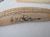 TWO INUIT CARVED WALRUS TUSK CRIBBAGE BOARDS, HUNT SCEANS ,SEAL ,POLAR BEAR,HUSKEY - 3 of 15