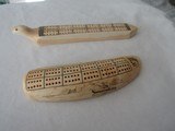 TWO INUIT CARVED WALRUS TUSK CRIBBAGE BOARDS, HUNT SCEANS ,SEAL ,POLAR BEAR,HUSKEY - 1 of 15