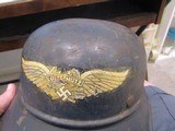 Original Luftschutz Helmet 38/28
model 1938 Beaded Gladiator Helmet, with distribution label ,section 8, has most of the liner & chin strap,95 %paint - 7 of 7