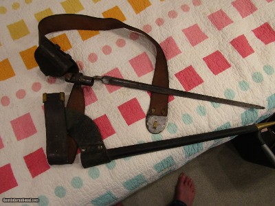 E.GAYLORD ,CHICOPEE ,MASS,J.C. MILLER INSPECTOR,BAYONET SCABBARD ,CAP BOX,U.S. BELT PLATE,& KEEPER, over 40'' ,arrow head hooks