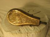 Fancy Engraved Antique Brass Powder Flask - 1 of 5