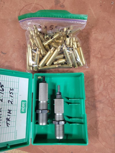 RCBS 6.5 x 55 die set plus brass