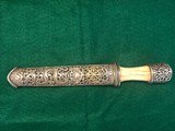 ANTIQUE ORNATE SILVER & BONE KNIFE WITH ORNATE SILVER SHEATH COMES IN A RED FELT LINED BOX. - 3 of 13