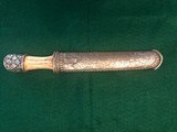 ANTIQUE ORNATE SILVER & BONE KNIFE WITH ORNATE SILVER SHEATH COMES IN A RED FELT LINED BOX. - 12 of 13