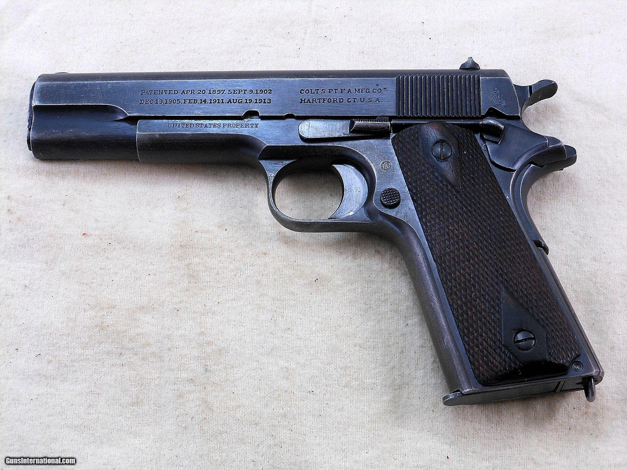 Colt Model 1911 Military Issued In 1917 With Magazine Pouch And Magazines