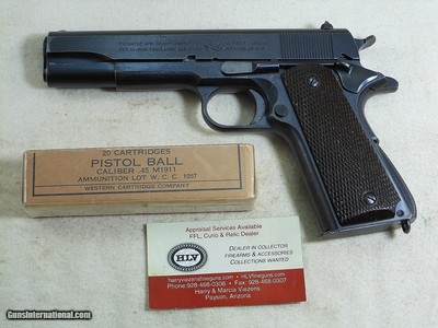 Colt Model 1911 A1 Military Pistol Robert Sears Inspected In Original Blued Finish