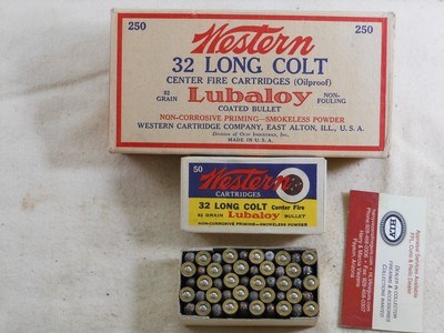Western Cartridge Co. Brick Of 32 Long Colt With Bulls Eye Box