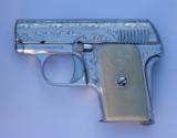 RARE FACTORY ENGRAVED ASTRA MODEL 200 FIRECAT, NICE ORIGINAL GRIPS, 25 CALIBER AUTO (CAL 6.35 MM), HIGH CONDITION NICKEL, MANUFACTURED 1952 - 1 of 13