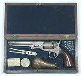 FACTORY ENGRAVED COLT MODEL 1849 POCKET PERCUSSION, 31 CALIBER, 6” BARREL, SILVER PLATED, CASED WITH ACCESSORIES - 1 of 15