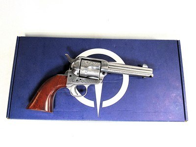 TAYLORS AND CO. 1873 CATTLEMAN 357 4 3/4” STAINLESS. FACTORY ENGRAVED