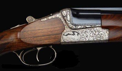CASED RENATO GAMBA SUPERPOSED EJECTOR DOUBLE RIFLE 375 H&H