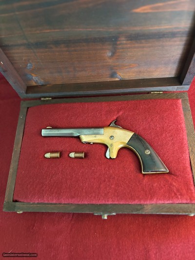 Extremely Rare Antique Civil War Era , Morgan & Clapp Single Shot 30RF Derringer with case & ammo