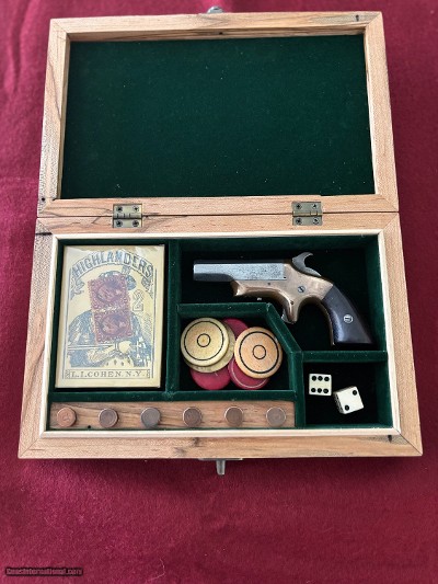 Antique Vintage Gamblers box .41RF Brown Derringer with case ammo and accesories