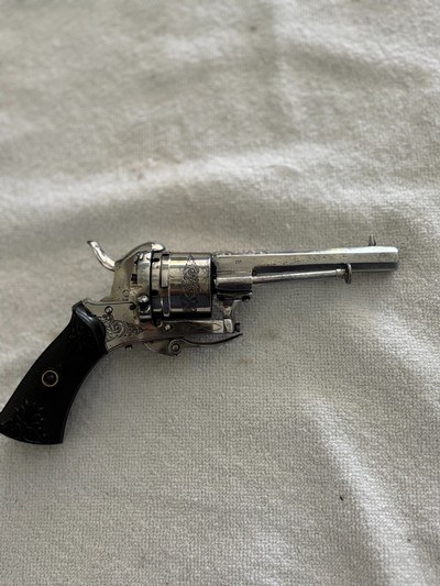 Very nice factory engraved Antique Belgium 7mm Pin fire Revolver 